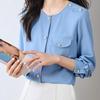 Ofis Bayan Düğmeli Bluz Kadın Moda Mavi Bayan Gömlek Uzun Kollu Kadın Üstleri Rahat Vintage Kadın Giysileri 29313