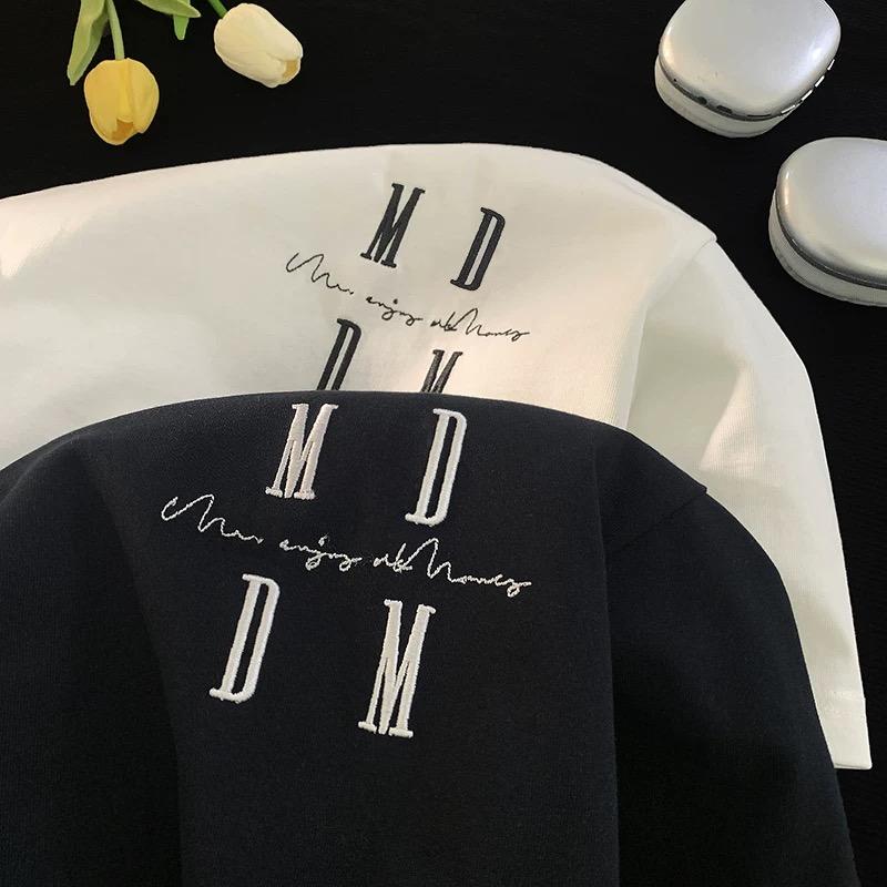 MEDM National Trend Basic Embroidery Logo Men and Women Spring and Autumn High Street Casual Versatile Base Knitted Shirt Loose Short Sleeve T-Shirt