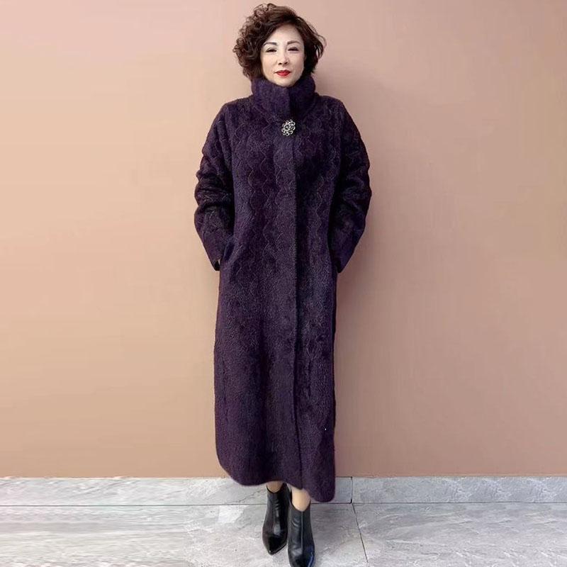 Winter Women's Long Mink Fur Coat  Stand Collar Thick Warm Mink Fur Overcoat Plus Size Fur Coat