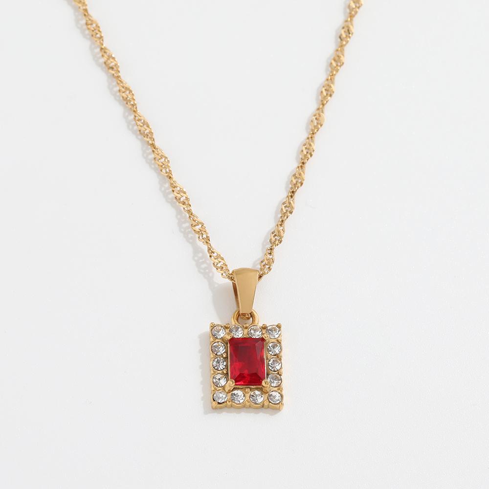 Joolim Jewelry 18k Pvd Gold Plated Luxury Vintage Blue Emerald Clear Pink Purple Zirconia Rectangle Stainless Steel Pendant Ne