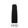 Fashion Style 2024 Autumn New Women's Stretch Knitting Hanging Collar Black Halter Dress 5584656