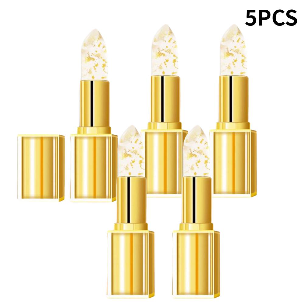 Gold Crystal Jelly Lip Balm Temperature Color Changing Moisturizing Long Lasting High Shine Tinted Lipstick Repair Dry Lip Gloss