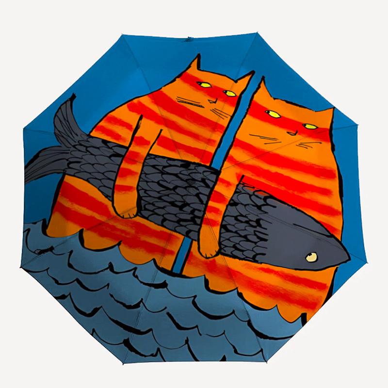 

1PC Cat Fish Ocean Automatic Open/Close, 8-Rib Durable Frame Compact Travel Umbrella for Men & Women 070