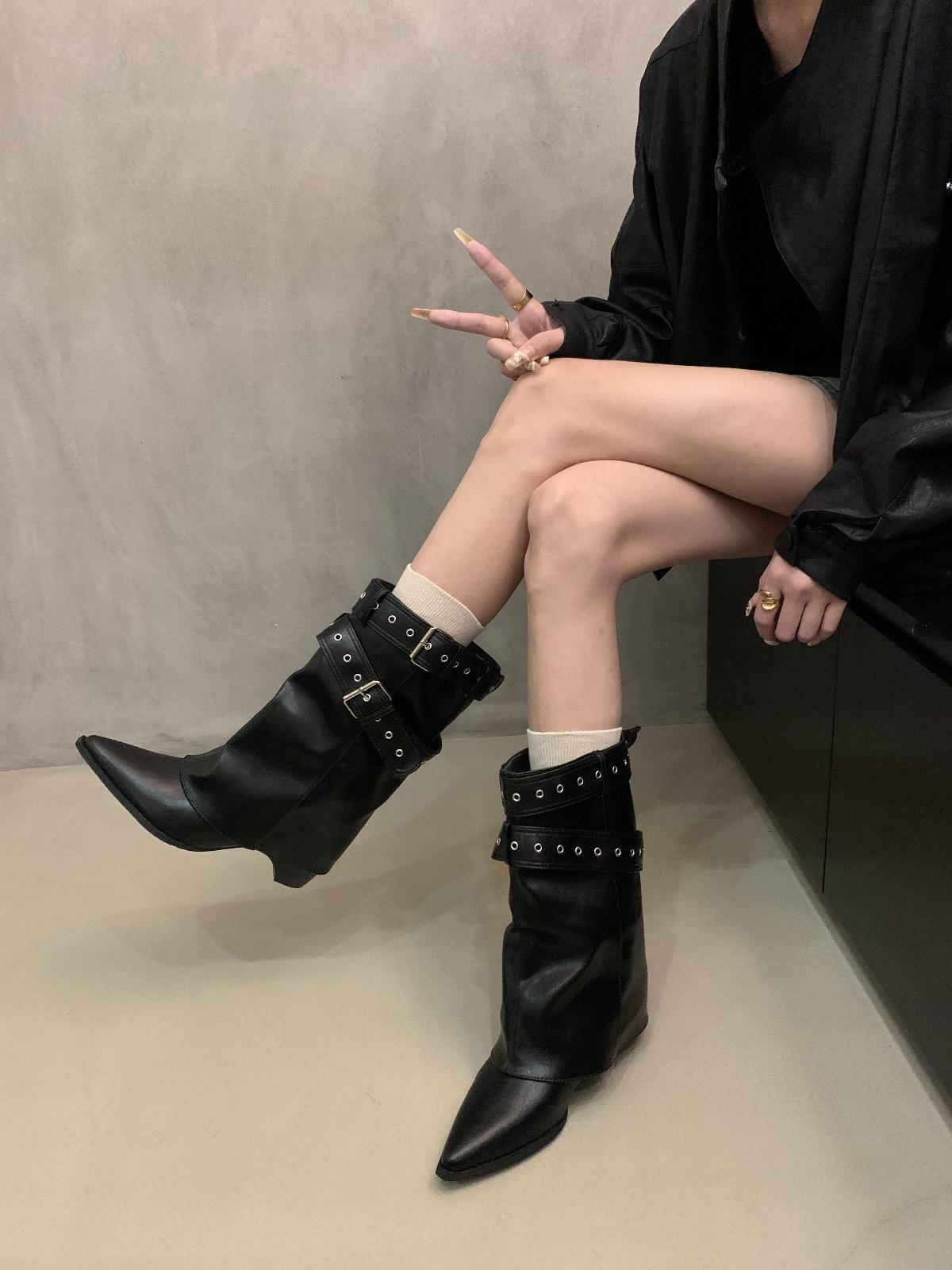 American Spice Girls Belt Buckle Pants Boots Short Boots Women s Boots Early Autumn Niche Design Short Boots Western Boots 35