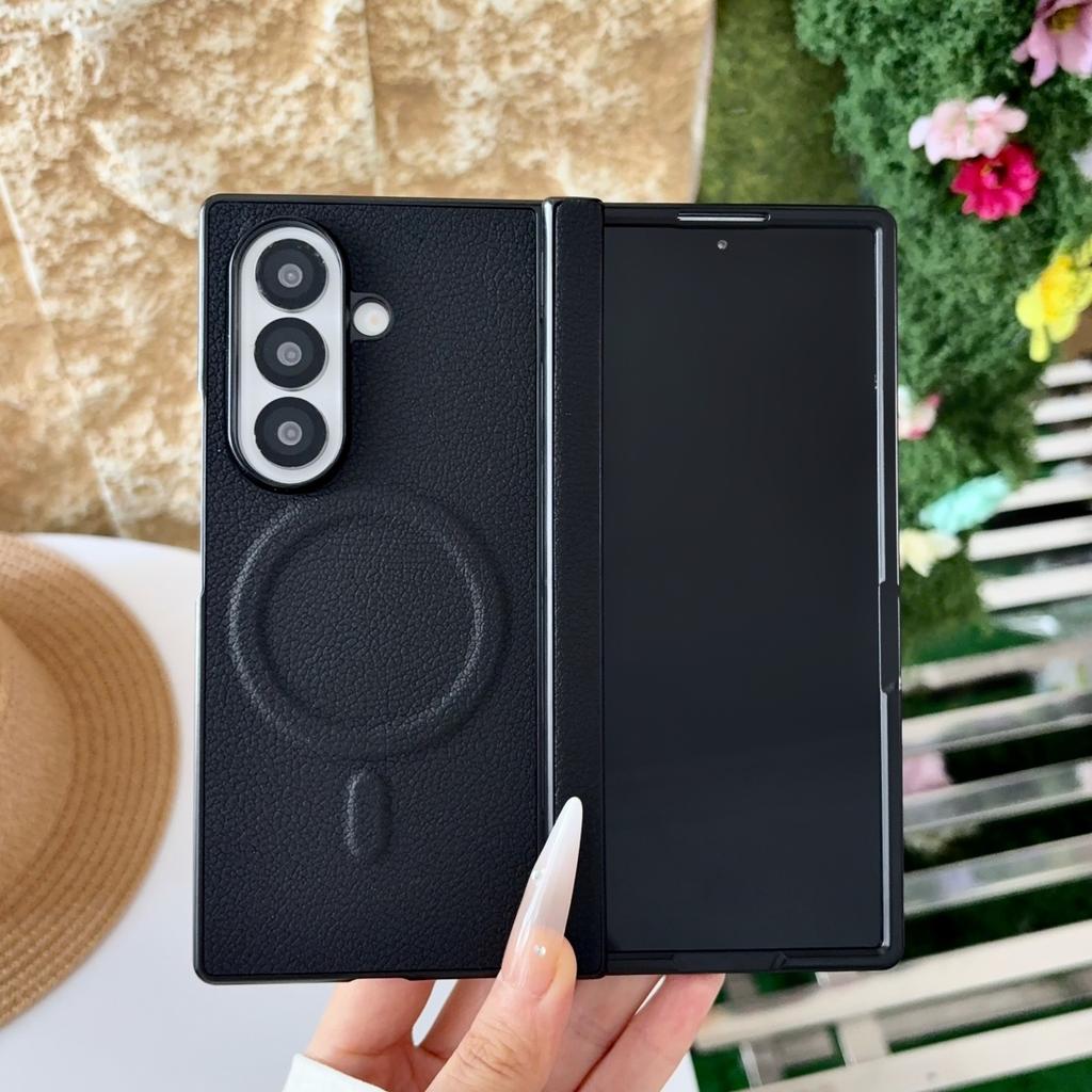 Lichee Pattern Leather Magnetic Case for Samsung Galaxy Z Fold 8 7 6 5 4 ZFold8 Ultra for Magsafe Shockproof Protection Cover