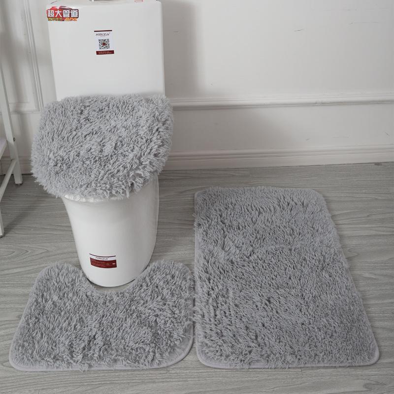 Inyahome 3pcs/set Plush Bathroom Bath Mats Set Anti Slip Toilet Rug and Toilet Lid Cover Soft Fluff Shower Carpet Floor Bath Mat