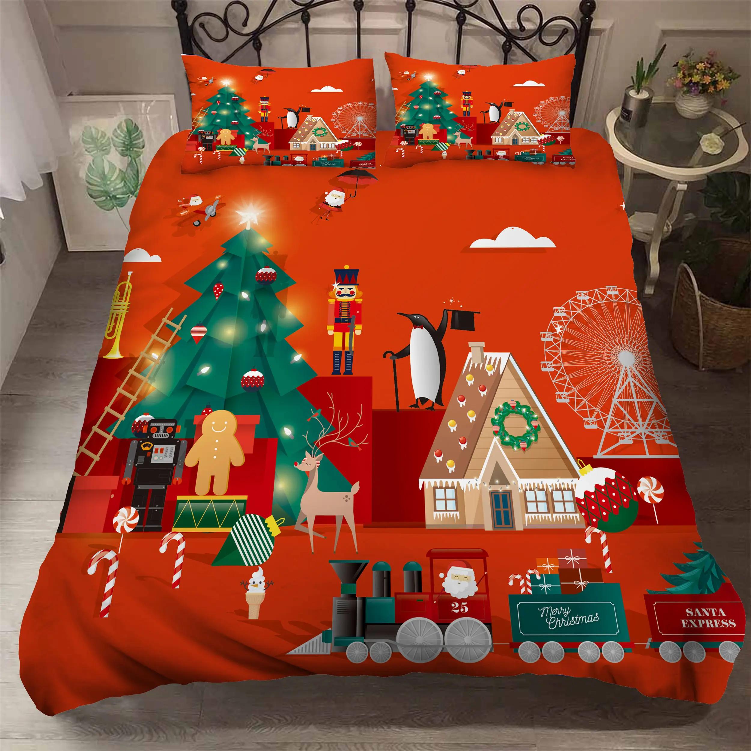 

Santa Claus Printed Duvet Cover With Pillow Cover Bedding Set Single Double Twin Full Queen King Size Bedroom Christmas Decor AU-UK Single 140x210