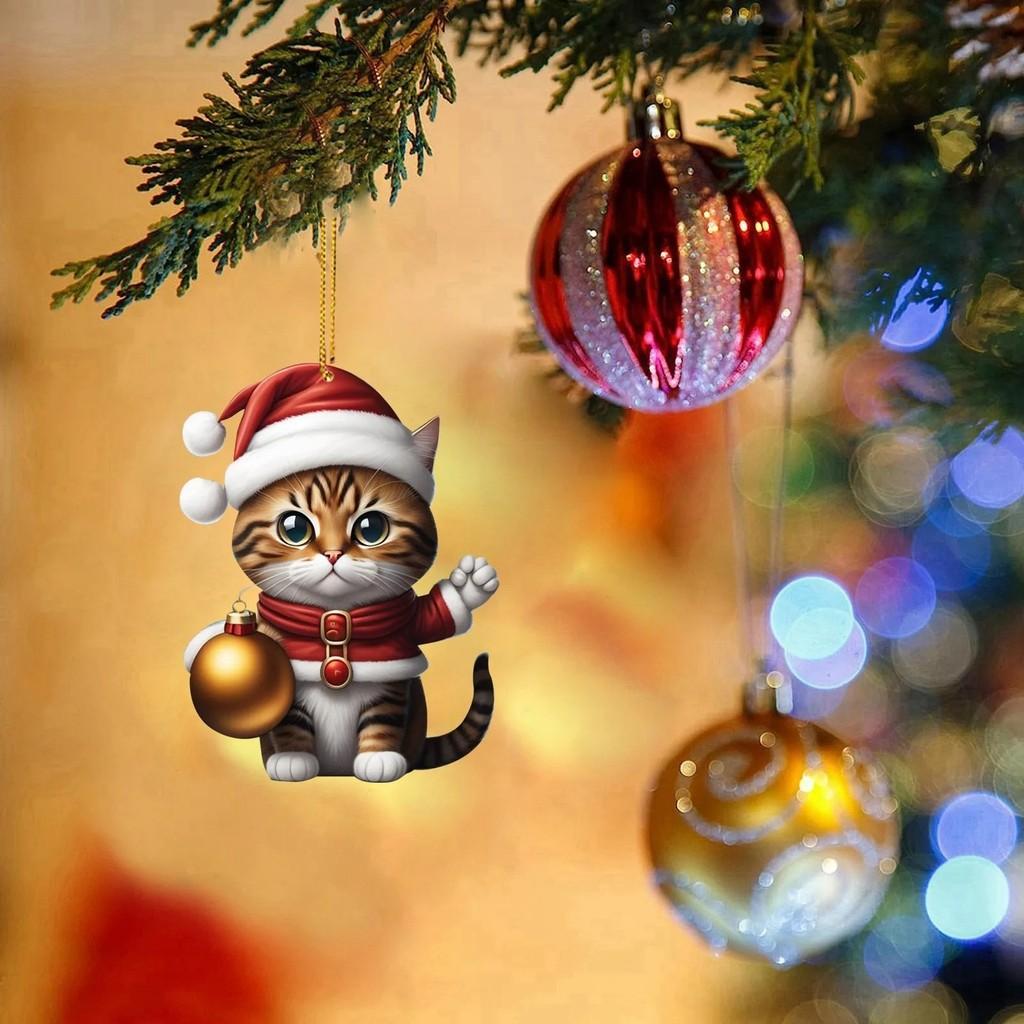 Cartoon Cat Unique Car Hanging Decor Festive Acrylic Gift For Christmas Enthusiasts
