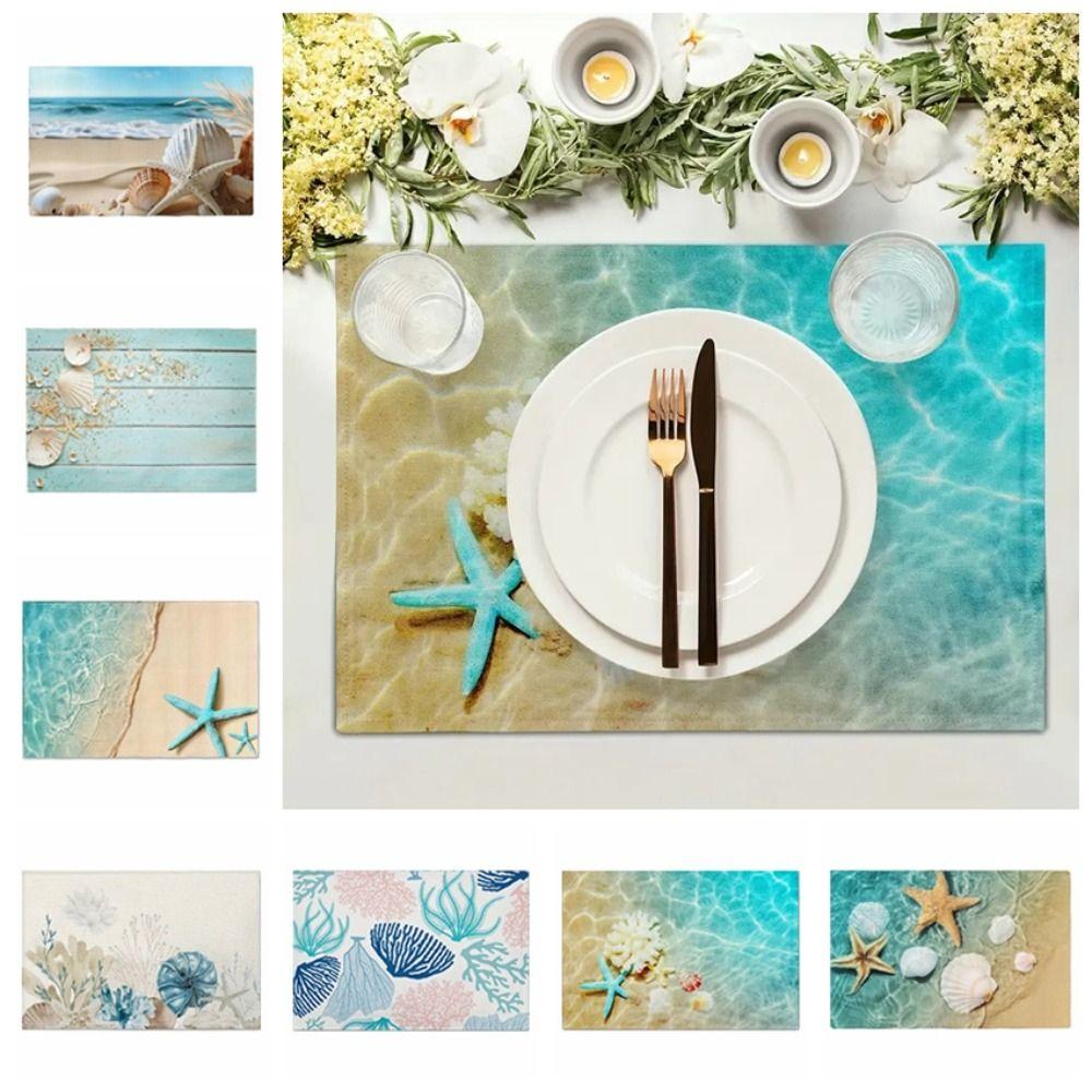 Heat Resistant Summer Beach Placemat Anti Slip Tableware Pad Dining Table Linen Placemat  Household