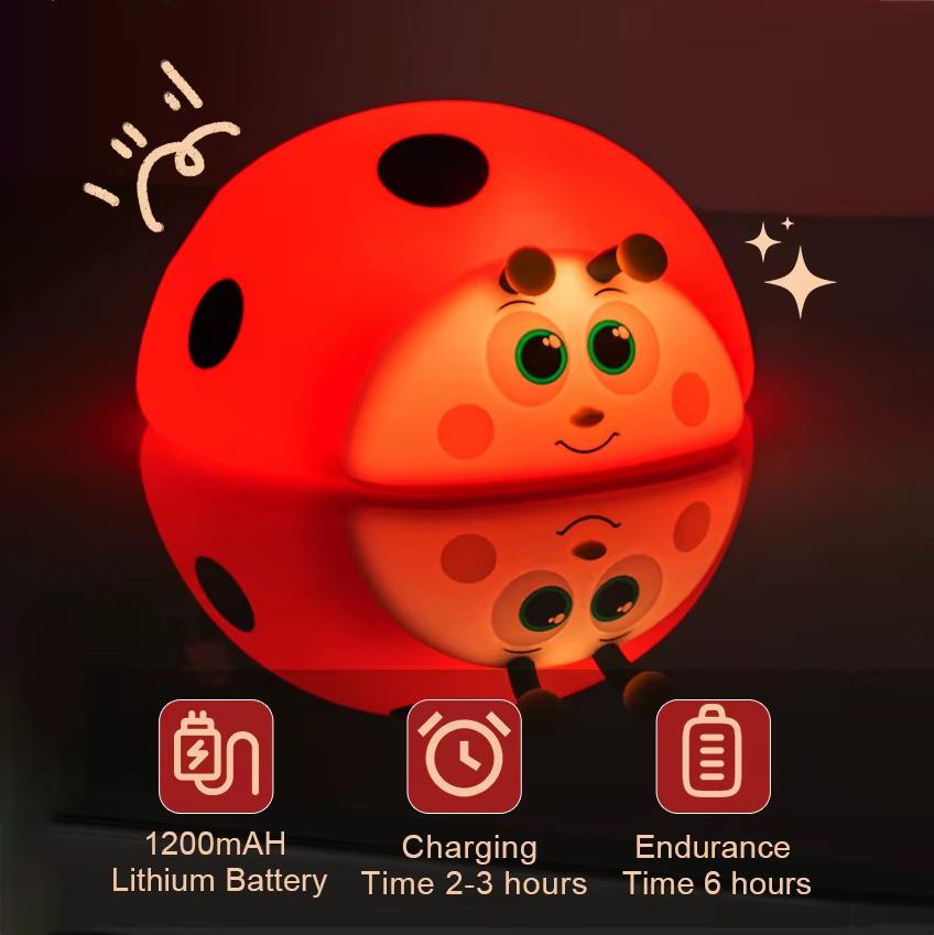Adorable Night Light Silicone Nursery Sleeping Lamp Touch Control Ladybug Nightlights USB Rechargeable Table Lamp for Baby Child