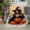 Halloween Witch with Black Cat and PumpkinsBlanket Flannel Throw Blanket for Sofa, Bed, Travel, Camping, Office, Couch, Chair