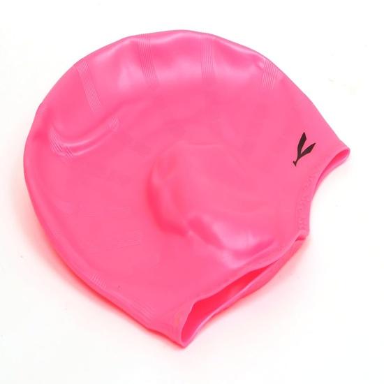 KNK Silicone Swim Cap for Mens & Women with Long Hair, 3D Ear Cover, Nose Clip & Ear Plugs Set (Pink)