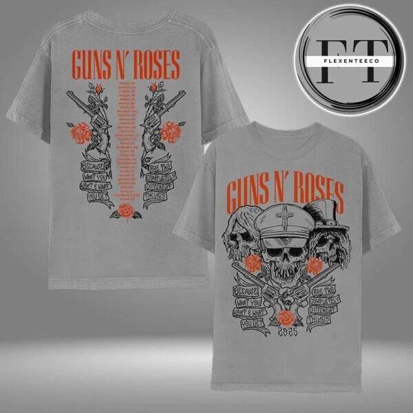 Reprint Gun N Rose Skulls World Tour 2025 Two Sided  Unisex S-4XL Unisex T-Shirt XXXL