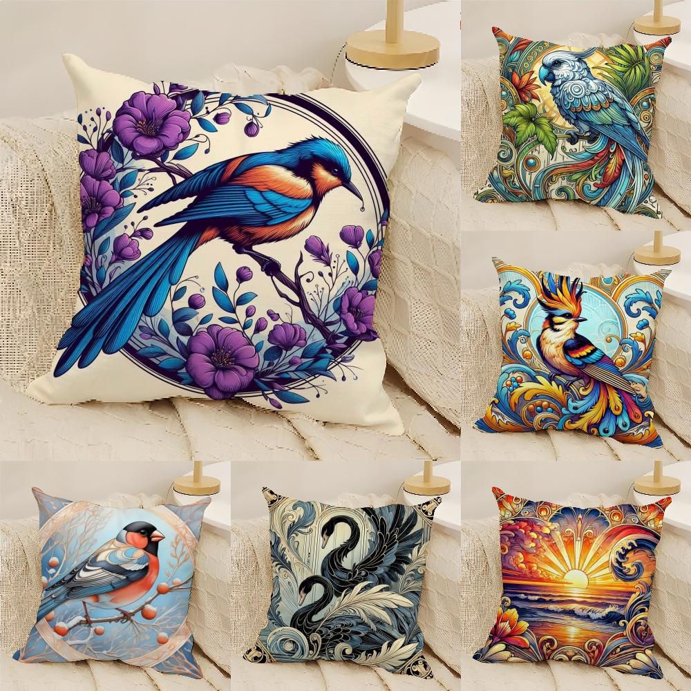 Elegant Swan And Bird Animal Prints Pillow Case Linen Pillow Case Sofa Home Decor Cushion Cover Cushion Cove