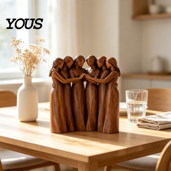 Decorative Tabletop Figurines Sisterhood Wooden Figurine, Handcrafted Friendship Sculpture for Living Room Statues Bedroom Ornament, Warm Home