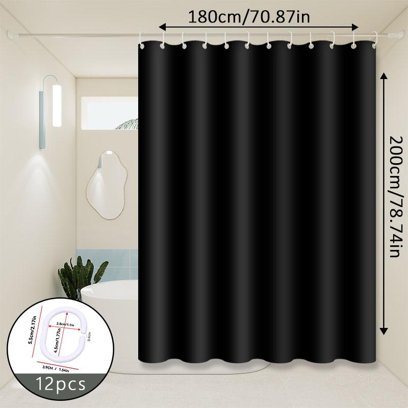 Pure Black Shower Curtain, Simple Solid Color Design, Peva Material, Household Bathroom Partition Shower Curtain