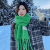 Contains Wool Green Knitted Scarf Women's New Winter Atmosphere Sense Advanced Sense Thickened Warm Scarf