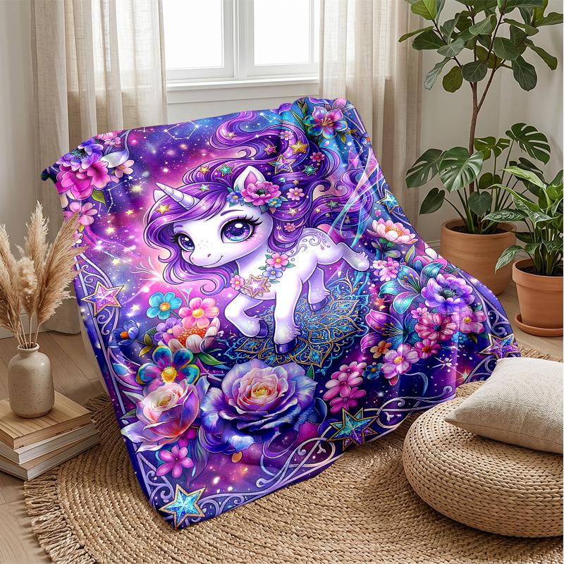 Royal Unicorn with Crystals Theme blanket Lightweight Warm Flannel Blanket Decorative Throw Blanket for Home Decoration