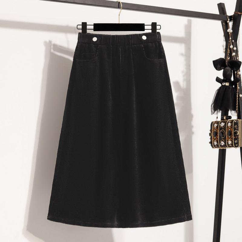 

Autumn Plus Size Corduroy A-line Midi Skirt - High Waist for Curvy Women XXXXL хаки