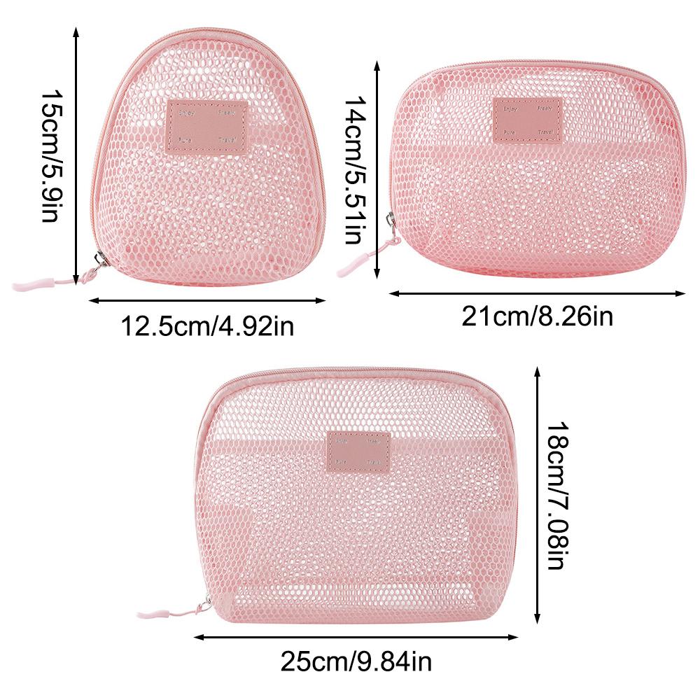 3-teiliges Make-up-Taschen-Set mit großem Fassungsvermögen aus Mesh, Reise-Pflege-Aufbewahrungsorganizer für Lippenstifte, Körperpflegeartikel, Reise-Kulturbeutel