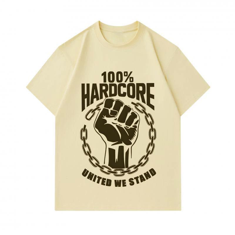 Men's 100% Cotton Crew Neck Short Sleeve T-Shirt, 100% Hardcore Fist United We Stand Print Casual Breathable Tee for Daily Street Wear