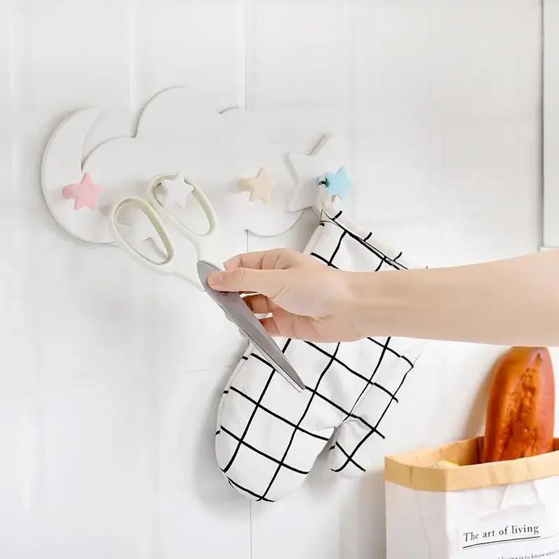 Creative Small Fresh Cloud Moon Traceless Hook Wall Mounted Living Room Key Bag Plastic Storage Rack Bathroom Towel Storage Hook