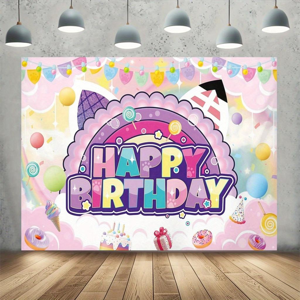 1 piece of vibrant and cute cat-themed birthday party backdrop and banner - 2D flat polyester fabric for photography decoration