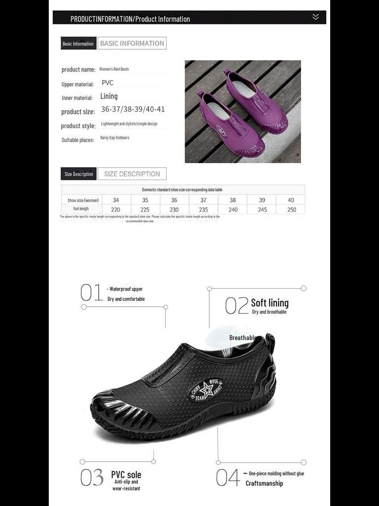 Women's Korean Style Non-Slip Waterproof Rain Boots - Short-Tube, Low-Top, for Spring & Autumn