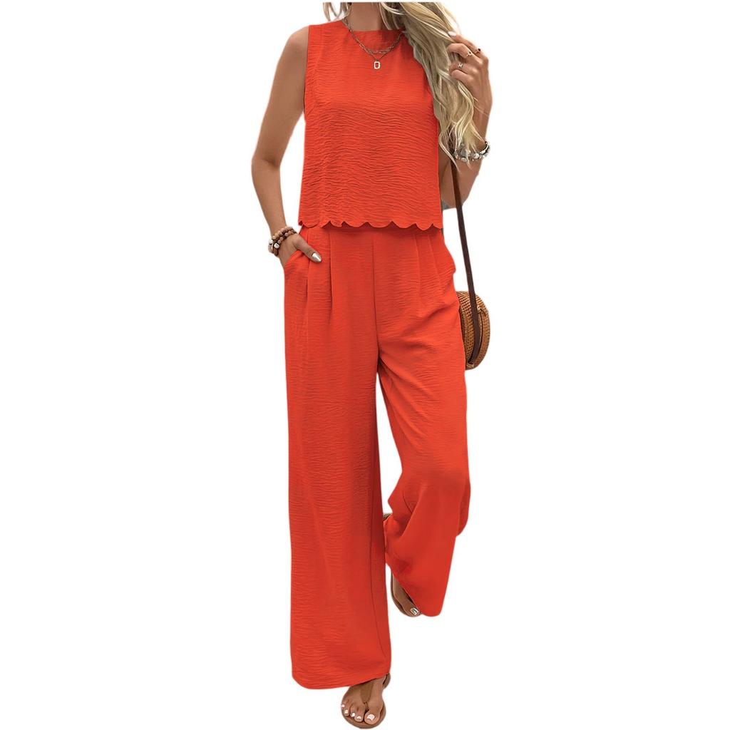 Piece Sets For Women Summer Outfits Sleeveless Vest And Wide Leg Pants Back Tie Detail