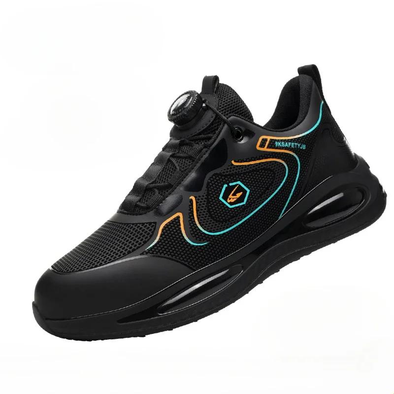 Fashion Waterproof Men Safety Shoes Steel Toe Sneakers Rotated Buckle Puncture Proof Work Safety Boots Work Shoes Platform Boots