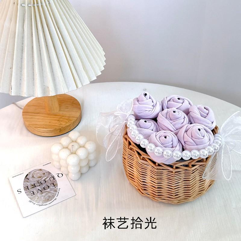 Handmade Sock Rose Vine Craft Gift Women Cotton Mid-Calf Casual Socks Anti-Slip Breathable Valentines Day Qixi Present