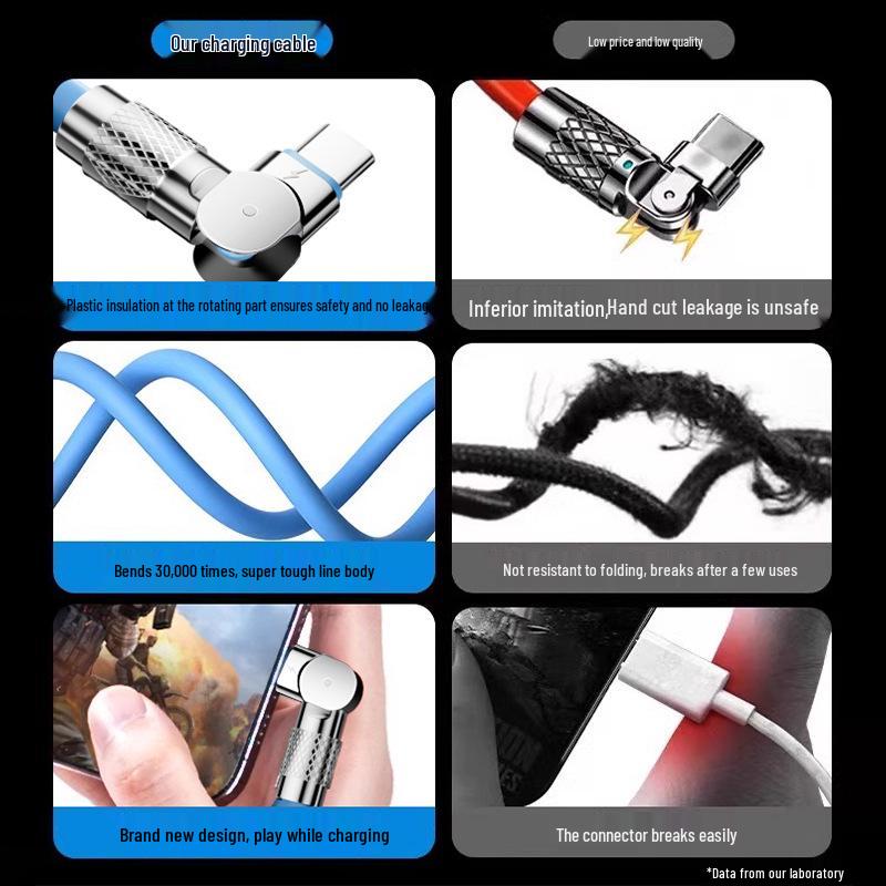 120W Super Fast Charge Rotating Type-C Data Cable for Android - Compatible with Huawei, Honor, Vivo, Oppo