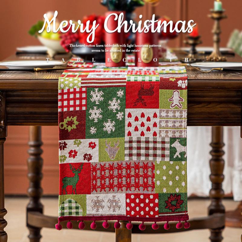 1PC Jacquard Dining Decor Ball Tassel Kitchen Polyester  Christmas Table Runner Party Table Decor Holiday 2 Sizes