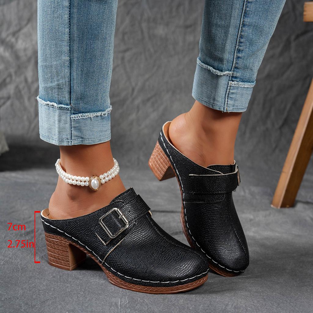 Chunky Heel Closed Toe Round Toe Women'S High Heels Leather Solid Color Memory Foam Sandals Women Fisherman Sandals For Women