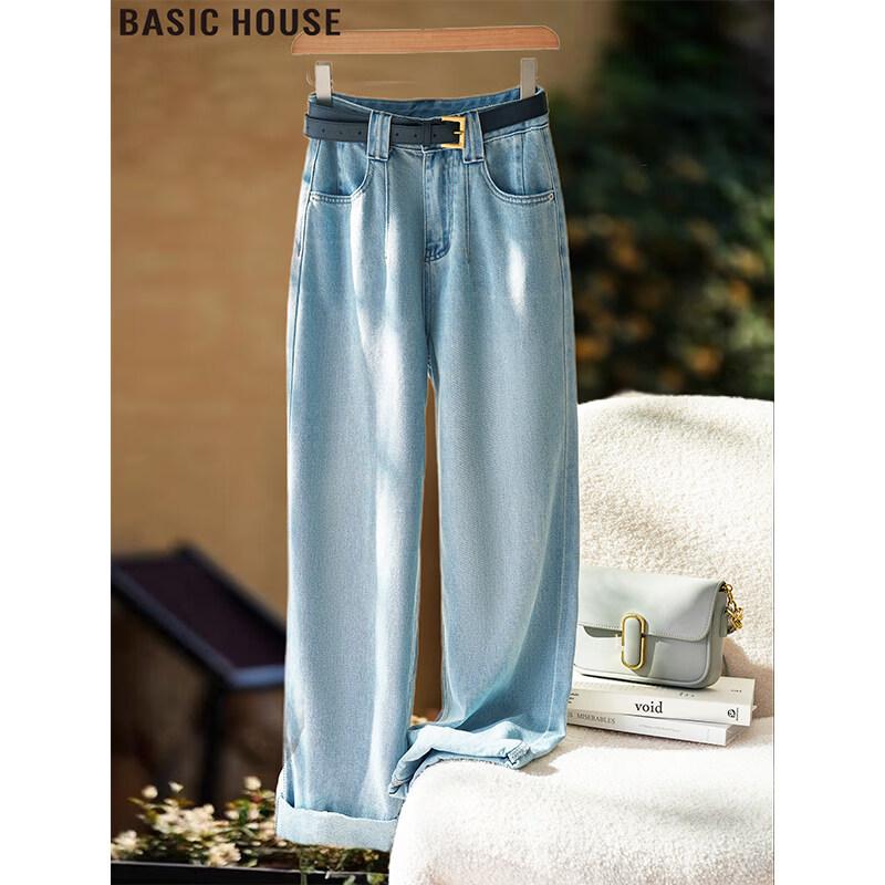 Basic House Women s Ice Silk High-Waist Wide-Leg Jeans L