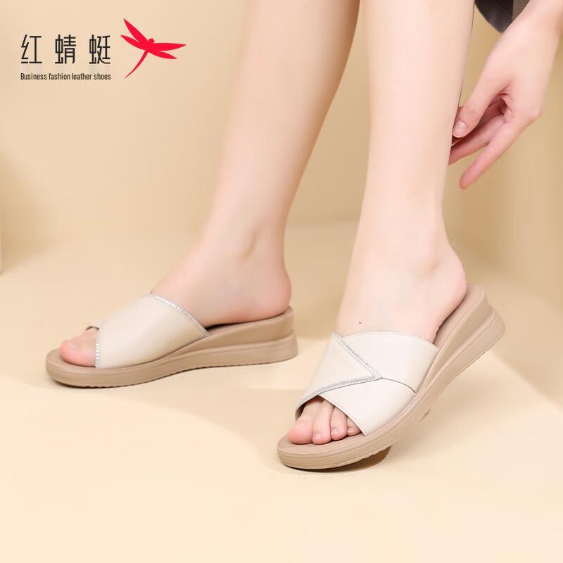 Women s Leather Thick-Sole Wedge Roman Sandals 37