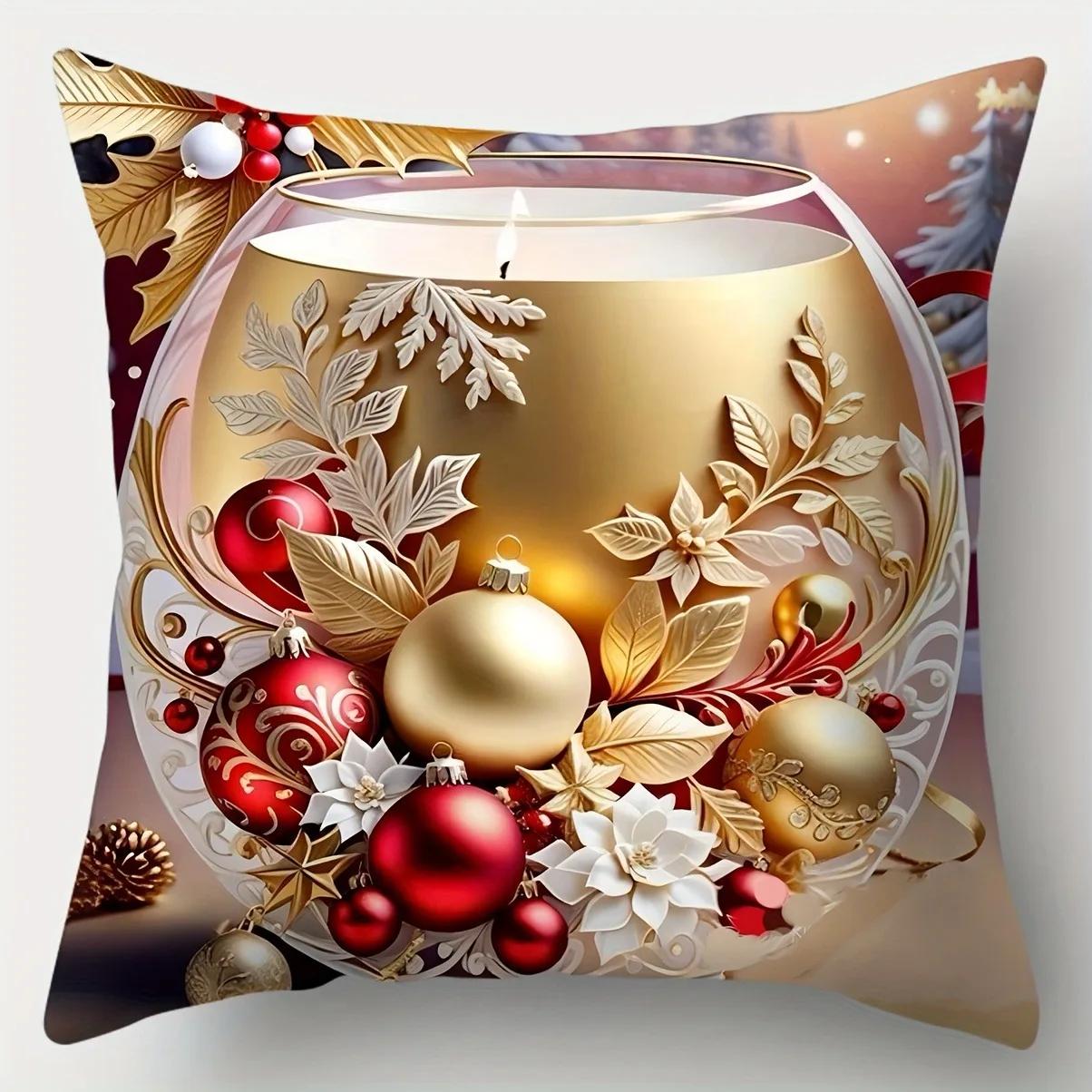 

Gold Christmas decorative pillowcase Christmas pillowcase single-sided printing home decoration sofa cushion cover pillowcase 16x16Inch