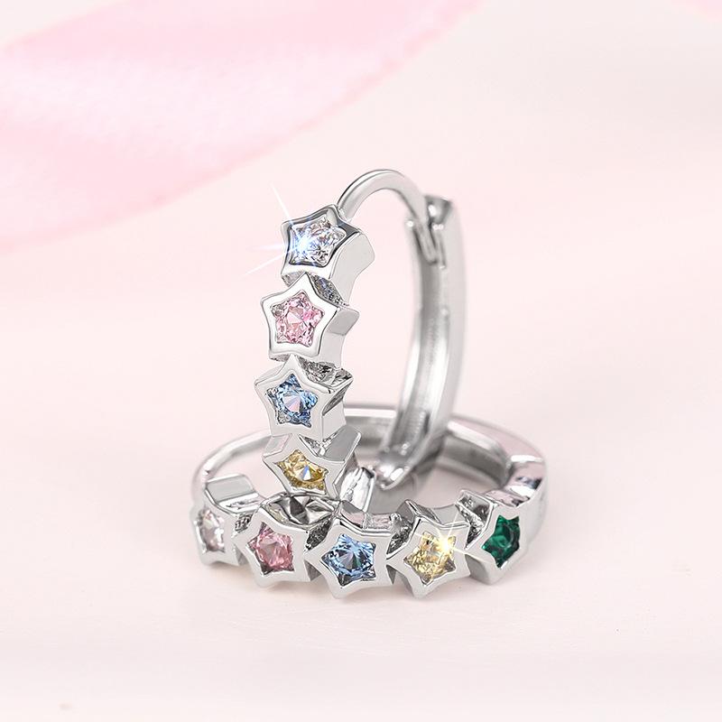 Sweet Colored Zircon Earrings, Fashionable And Exquisite Star Design Earrings, Douyin Explosion