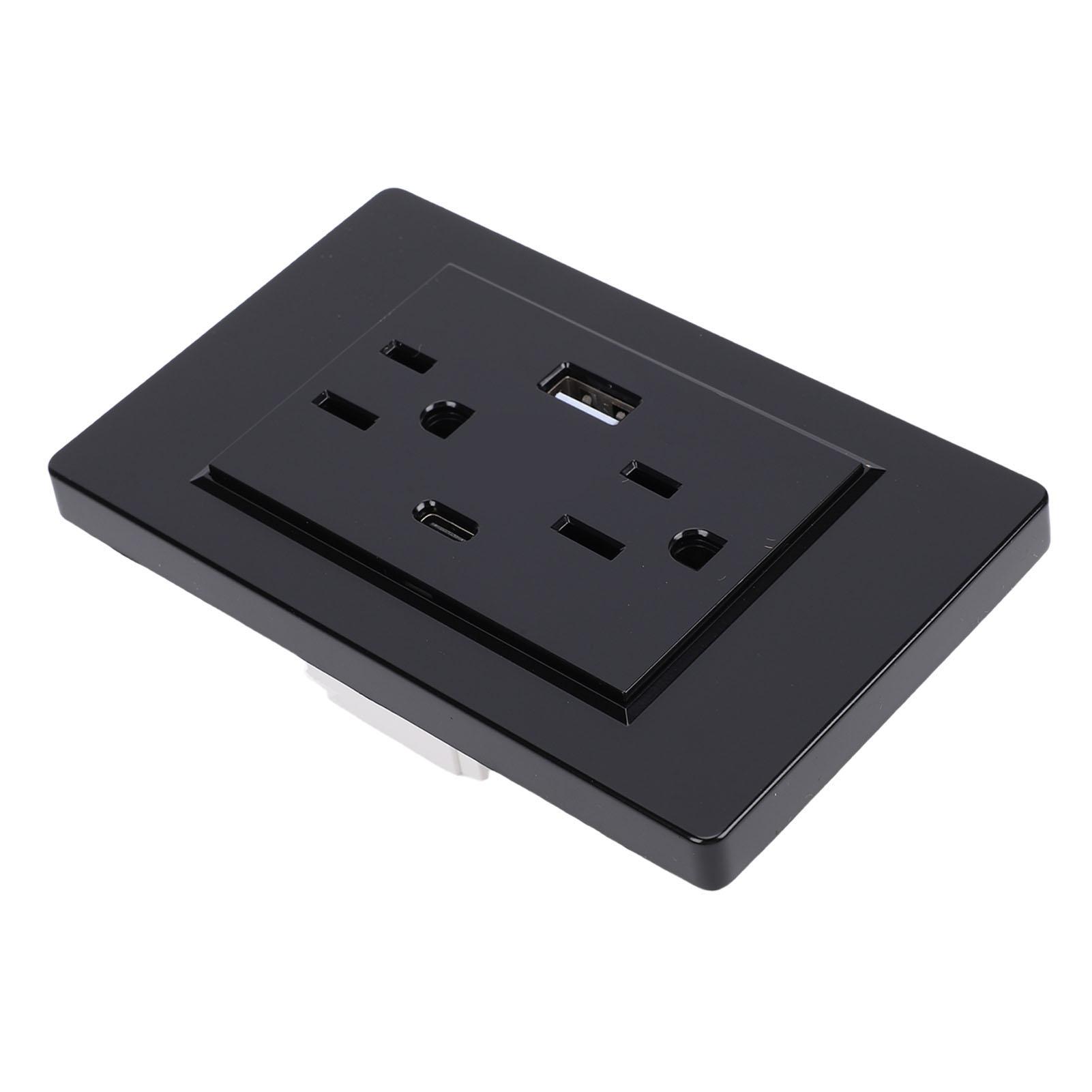 

Розетка Подвійна 3-контактна розетка та Порти для заряджання USB Type C Панель з роз ємами 118 Чорна 15А