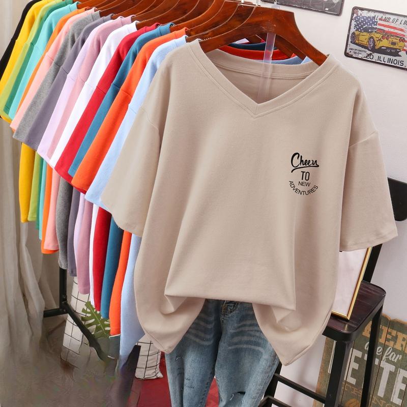 

Женская футболка с коротким рукавом, большого размера, свободная и стройнящая, топ с V-образным вырезом с принтом 5XL абрикосовый