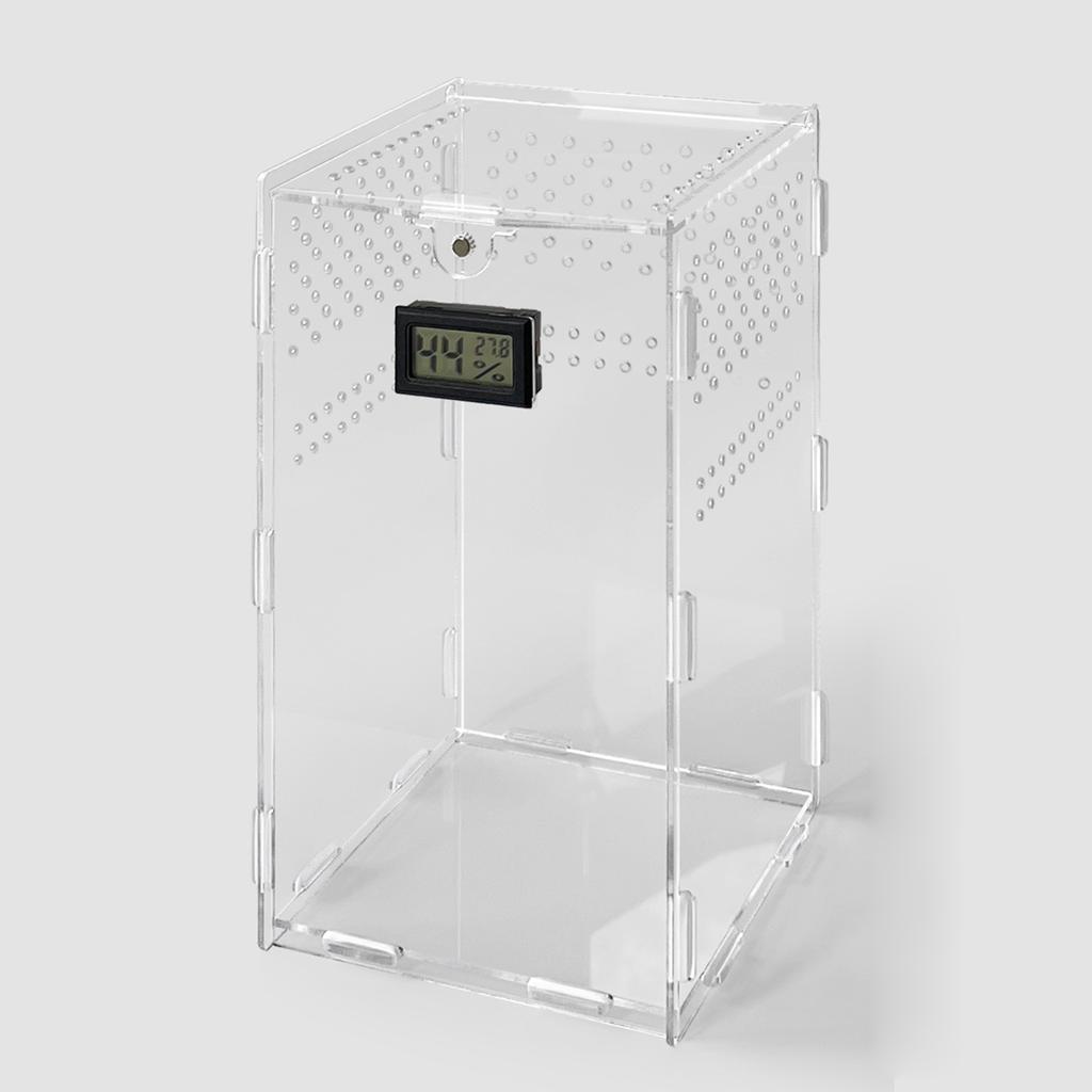 Insect Feeding Box Acrylic Transparent Cases with Temperature Hygrometer for Spiders Reptiles Lizards Centipedes