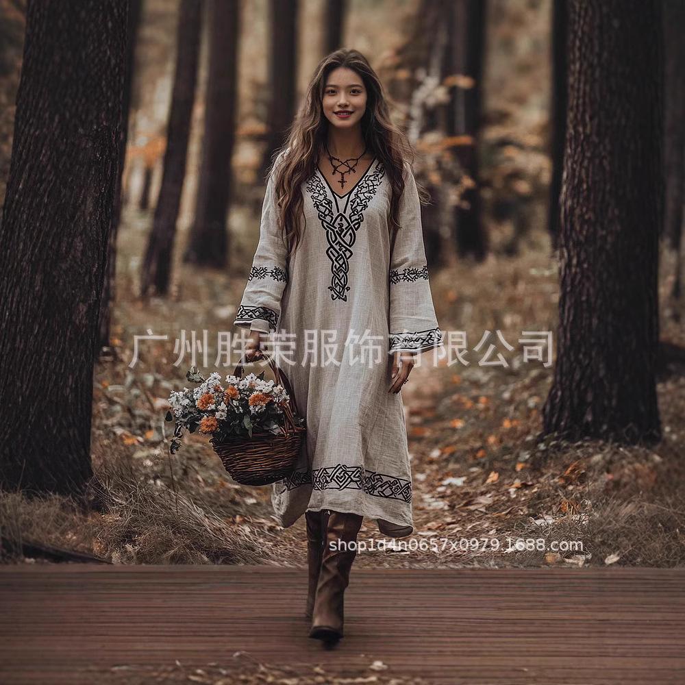 New, Bohemian print V-neck long-sleeved print dress