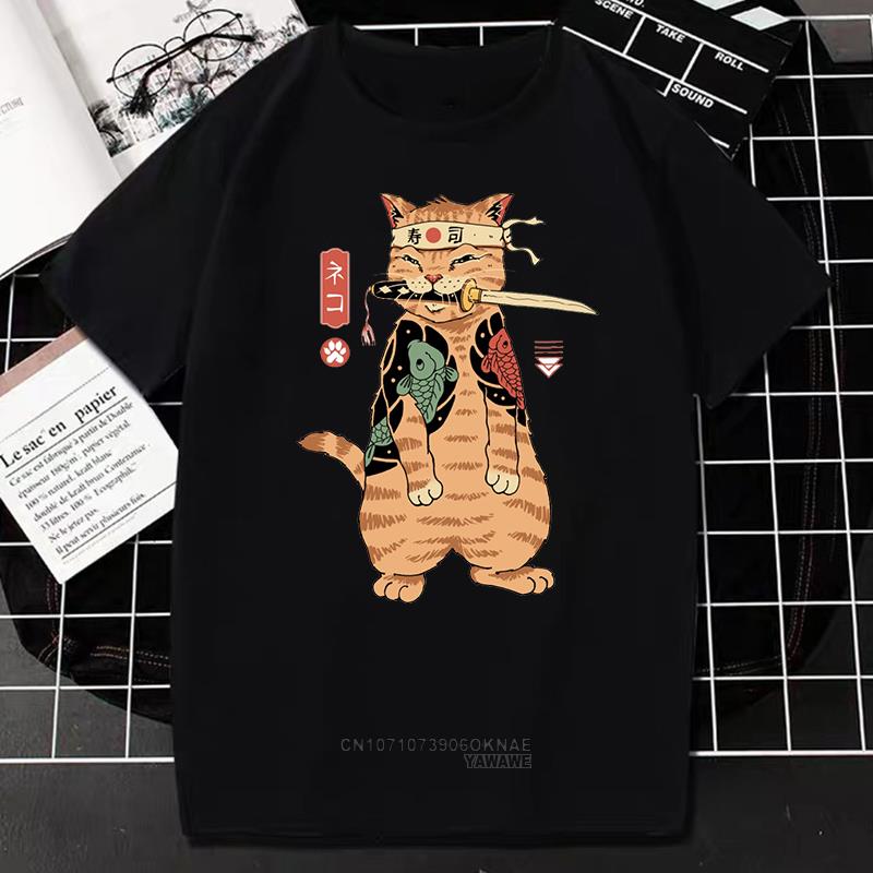 Kawaii Catana Tshirt Harajuku Cartoon Cat Print Top Women Men Casual Comfortable Tee Oversized Tshirt Roupas Masculinas