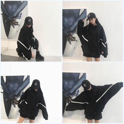 Autumn Winter Women Zipper Loose Fleece Sweatshirt Full Batwing Sleeve Stand Collar Jacket Harajuku Girls Hoodie Jackets