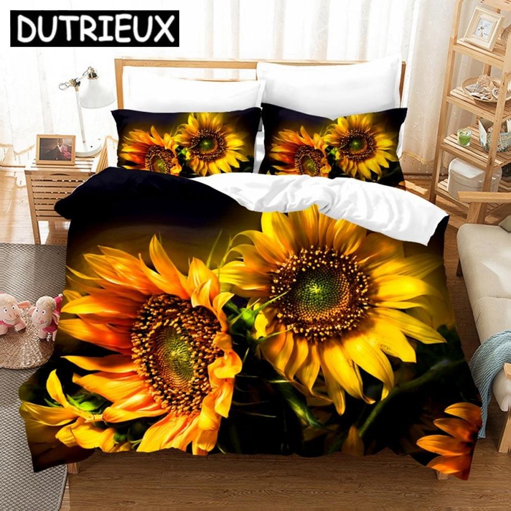 Comforter Orange Sunflower Printed Bedding Set For Lover Couples Gift Flower Pattern Quilt Home Use Bedlines Double Bed Quilt