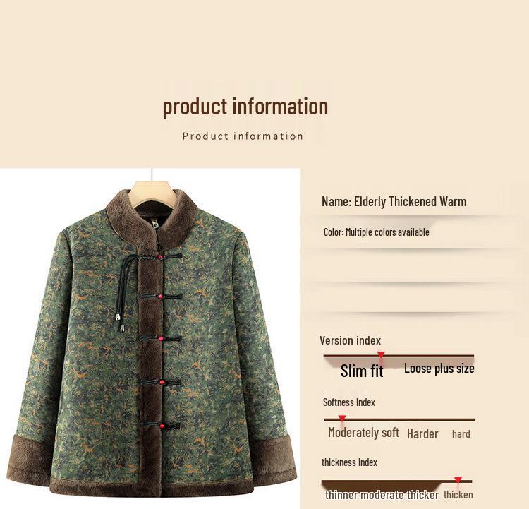 Winter Cotton Jacket with Fur Lining for Middle-aged and Elderly Women - Chinese National Style
