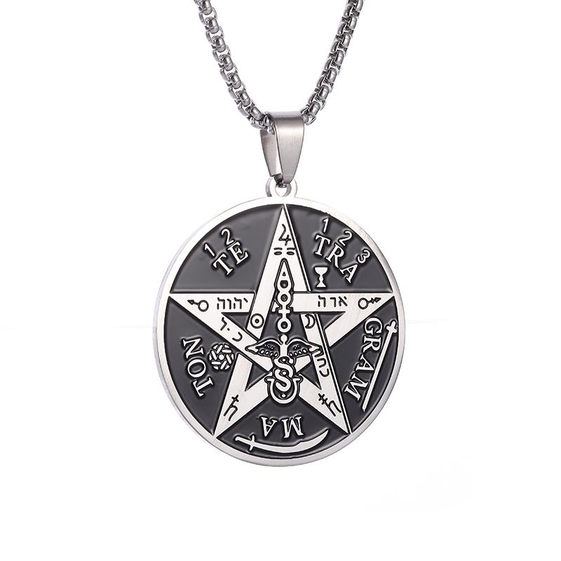 1ks Čarodějnický pentagramový náhrdelník z nerezové oceli Pánský židovský hebrejský tetragrammaton Šalamounovy přívěsek Amulet Šperky