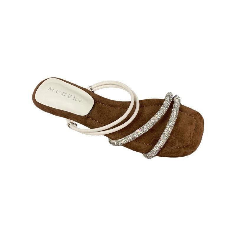 MUKEKe temperament rhinestone with open-toed slippers women's 2025 summer skirt versatile two wear sandals