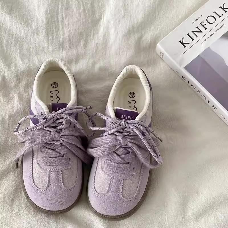 Studencki fioletowy niszowy zmysł designu damskie studenckie brzydkie urocze buty na płaskiej podeszwie retro casualowe buty sportowe