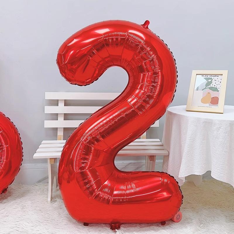 32-Inch Red Digital Aluminum Film Balloon Baby Birthday Party Decoration Scene Arrangement New Year'S Eve Photo Props